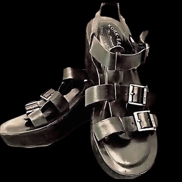 Kork Ease Sandals Black Leather Platform Buckle Size 9 Y - Picture 1 of 9